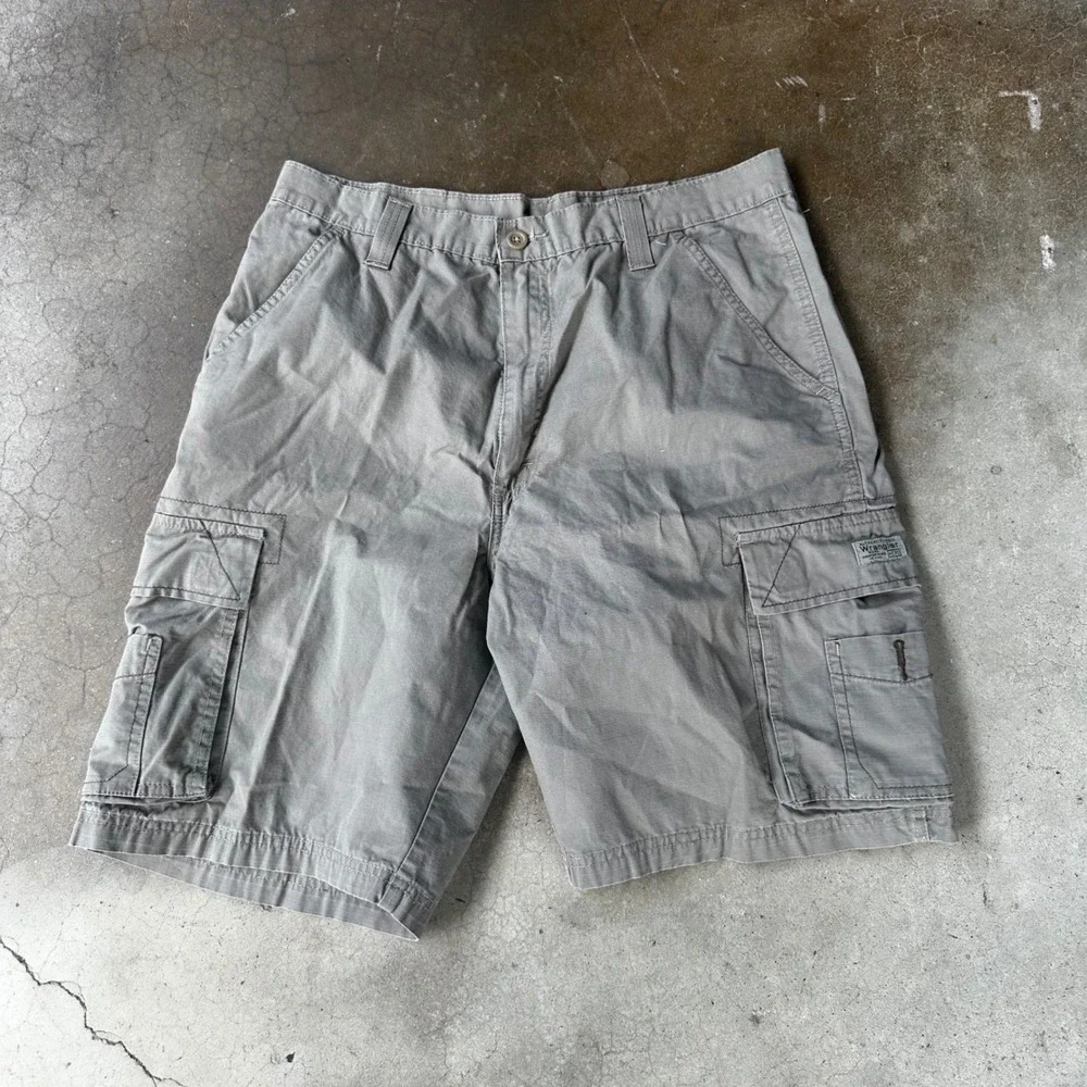 Wrangler Cargo Shorts Mens 34 Grey Excellent Ripstop Cotton 60CEWML - Picture 2 of 5
